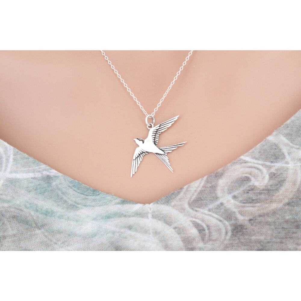 Sterling Silver Swallow Necklace, Silver Swallow Necklace, Swallow Necklace
